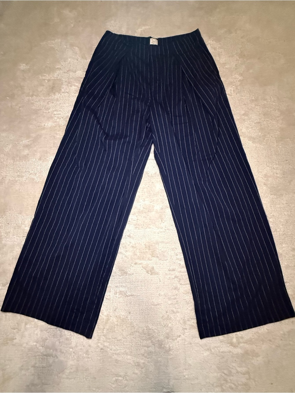 A New Day Navy Pinstripe Pleated Trousers - 10